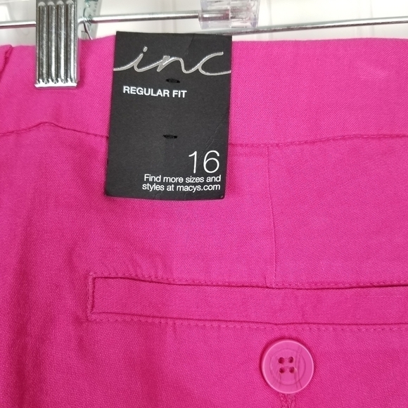 INC NWT Shorts Linen Blend Scallop Hem Regular Fit Women's Size 16 Intense Pink - Picture 3 of 12